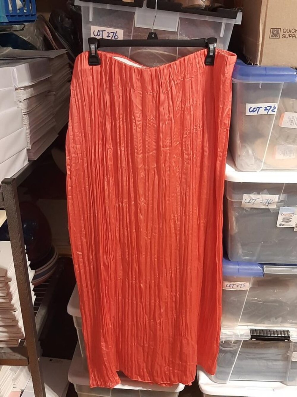 NEW ! Bright Orange Crinkle-Effect Midi Skirt Size XL